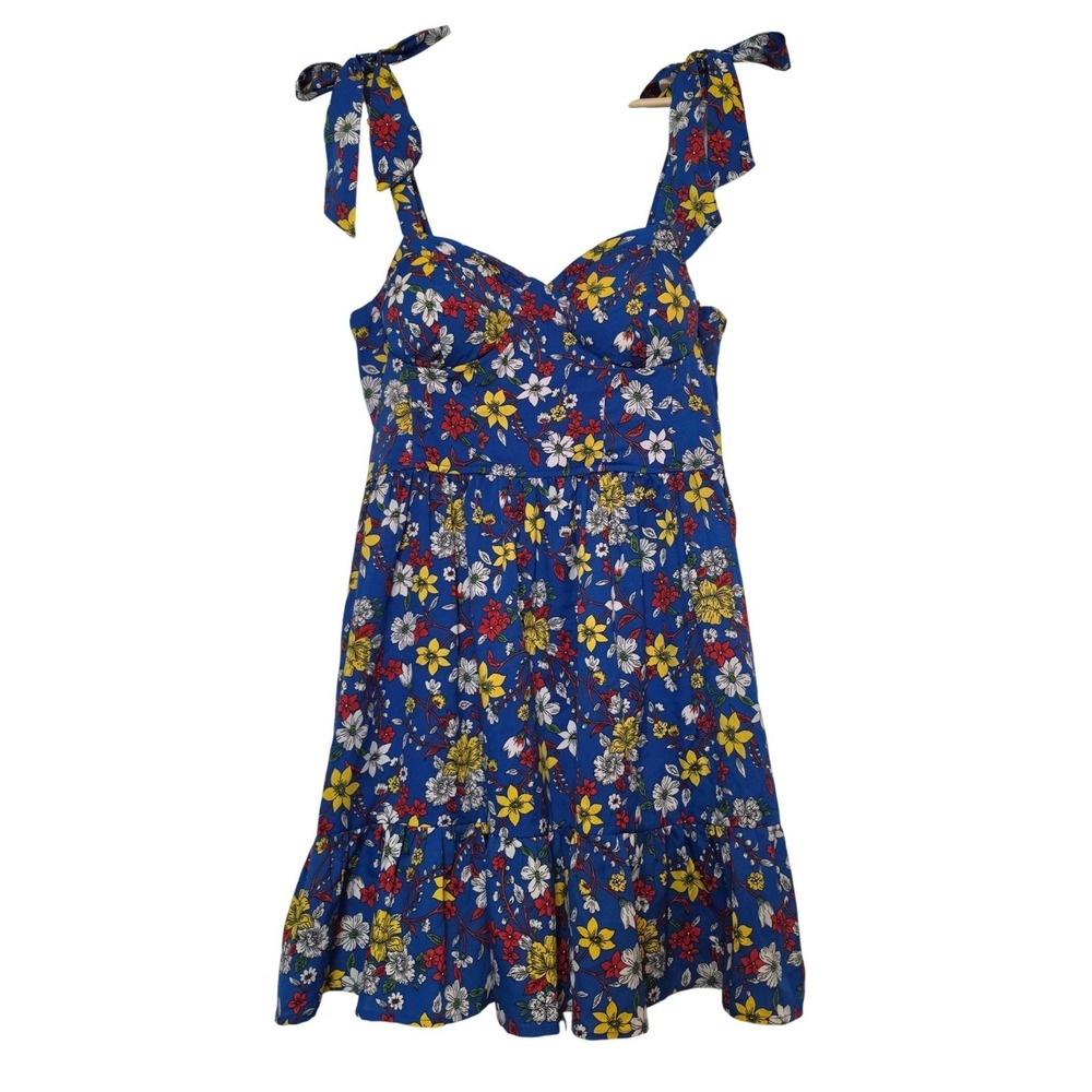 B.O.G Collective Floral Tie Shoulder Smocked Back Ruffle Hem Mini Dress Large